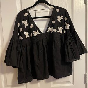 Maeve Harlow Embroidered Bell Sleeve top